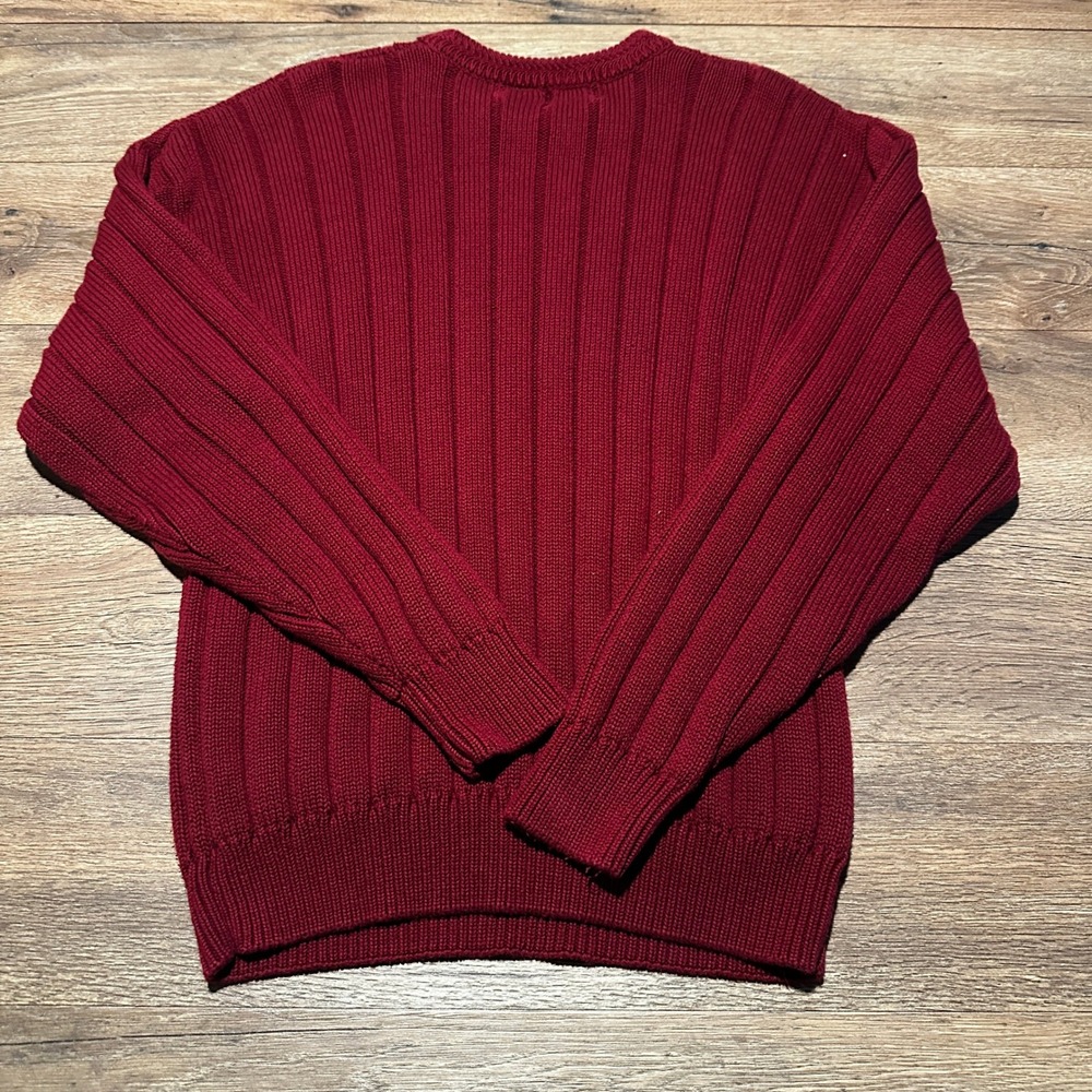 Cape Isle Knitters Burgundy Red Ribbed Cotton Crewneck Sweater Mens Large - Picture 3 of 6